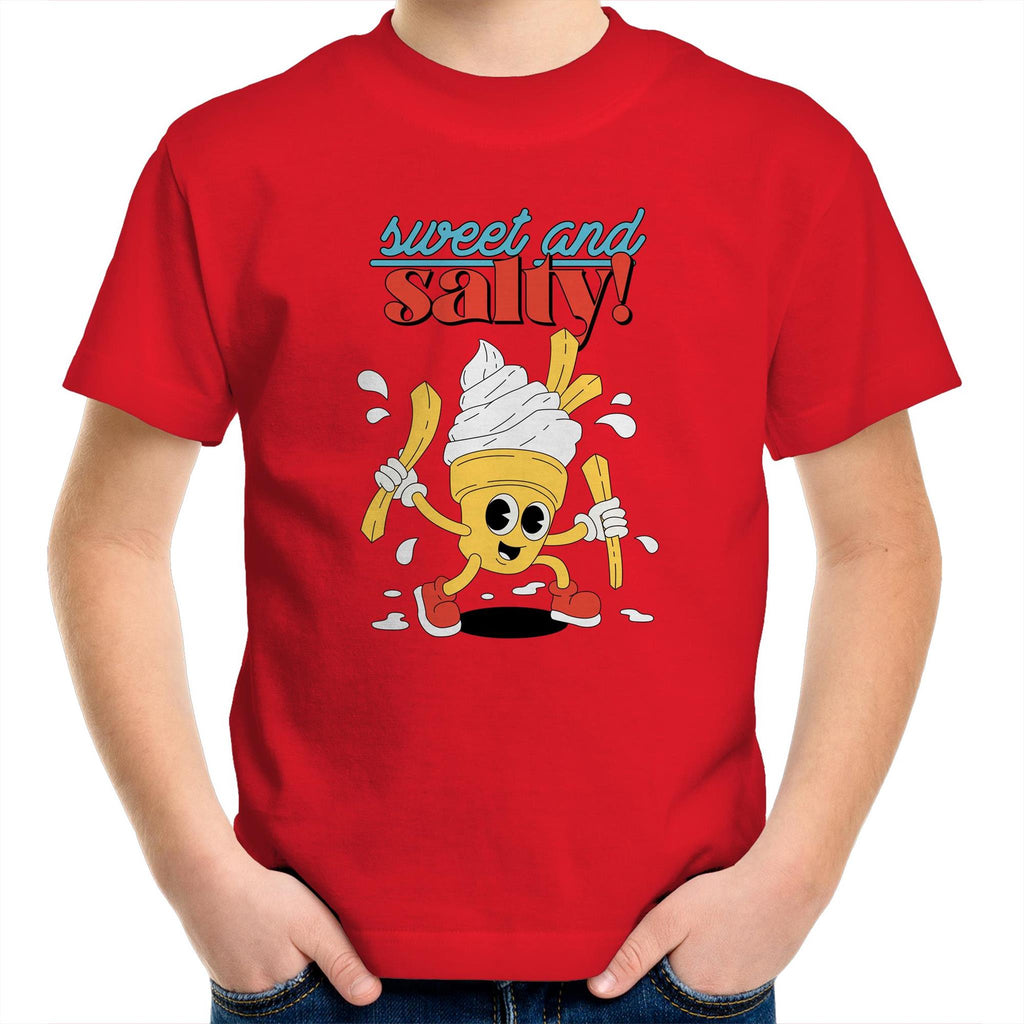 Sweet And Salty, Ice Cream And Fries - Kids Youth T-Shirt Red Kids Youth T-shirt Food Printed In Australia