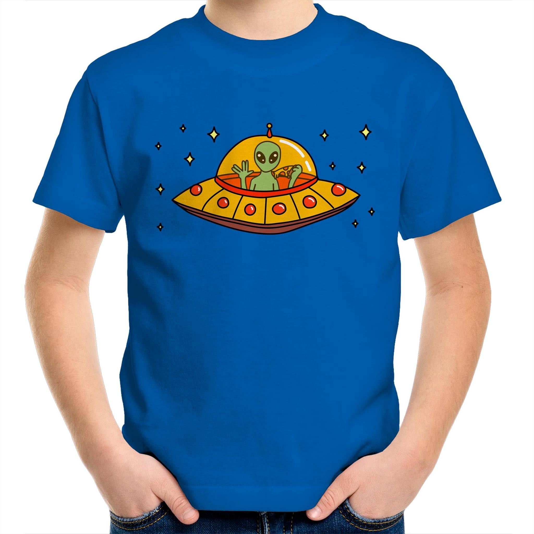 Alien Pizza - Kids Youth T-Shirt Bright Royal Kids Youth T-shirt Food Printed In Australia Sci Fi