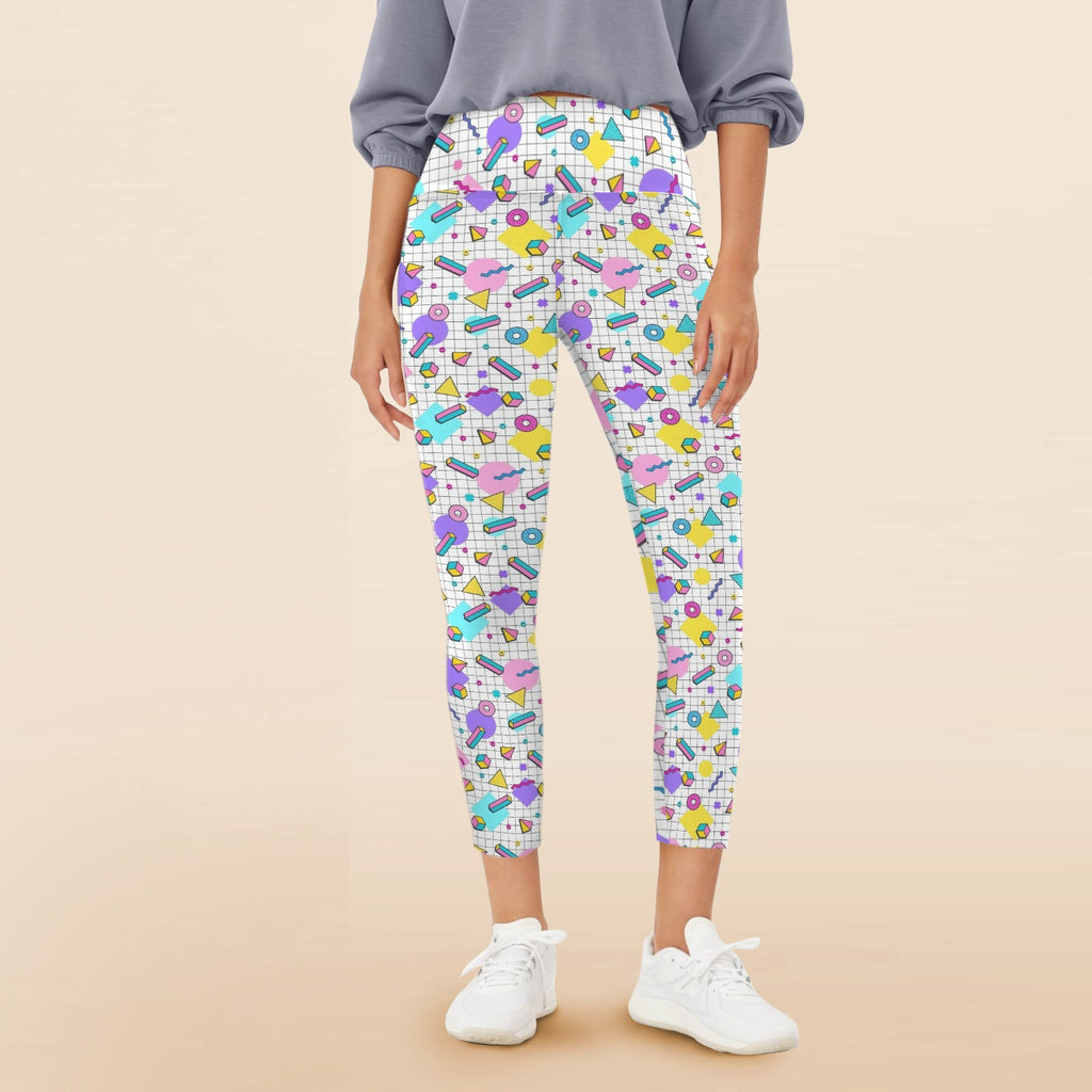 80's Grid Women's High Waist Pockets Yoga Leggings 5XL Women's High Waist Pockets Yoga Leggings Printed Offshore Retro