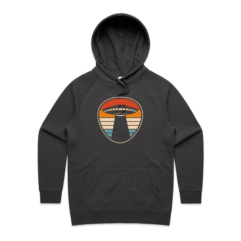 UFO, Retro Stripes - Womens Hoodie Coal Womens Hoodie Printed In Australia Sci Fi