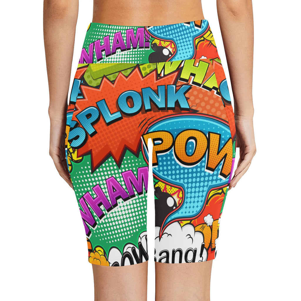 Comic Book 2 Women's Bike Shorts With Side Pockets Women's Bike Shorts comic Printed Offshore