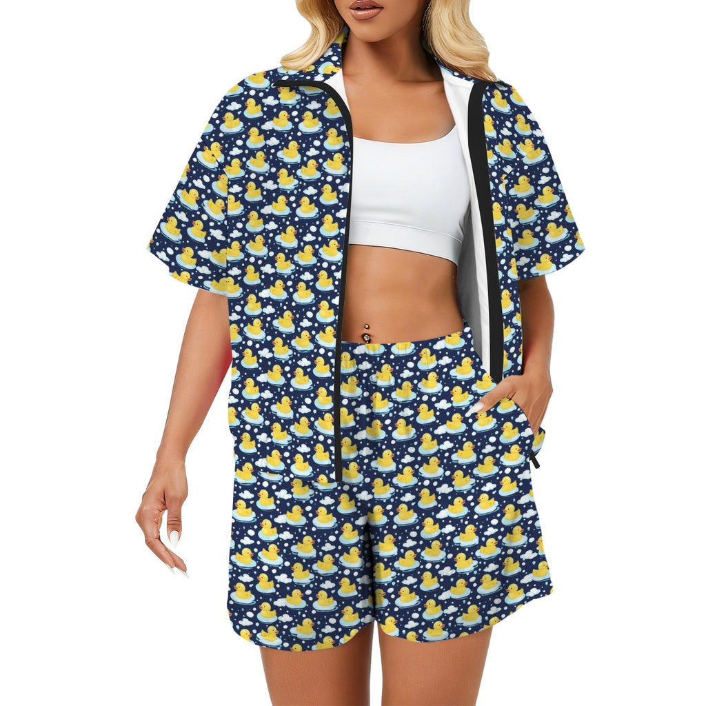 Rubber Ducks On Dark Women's Windbreaker Short Set