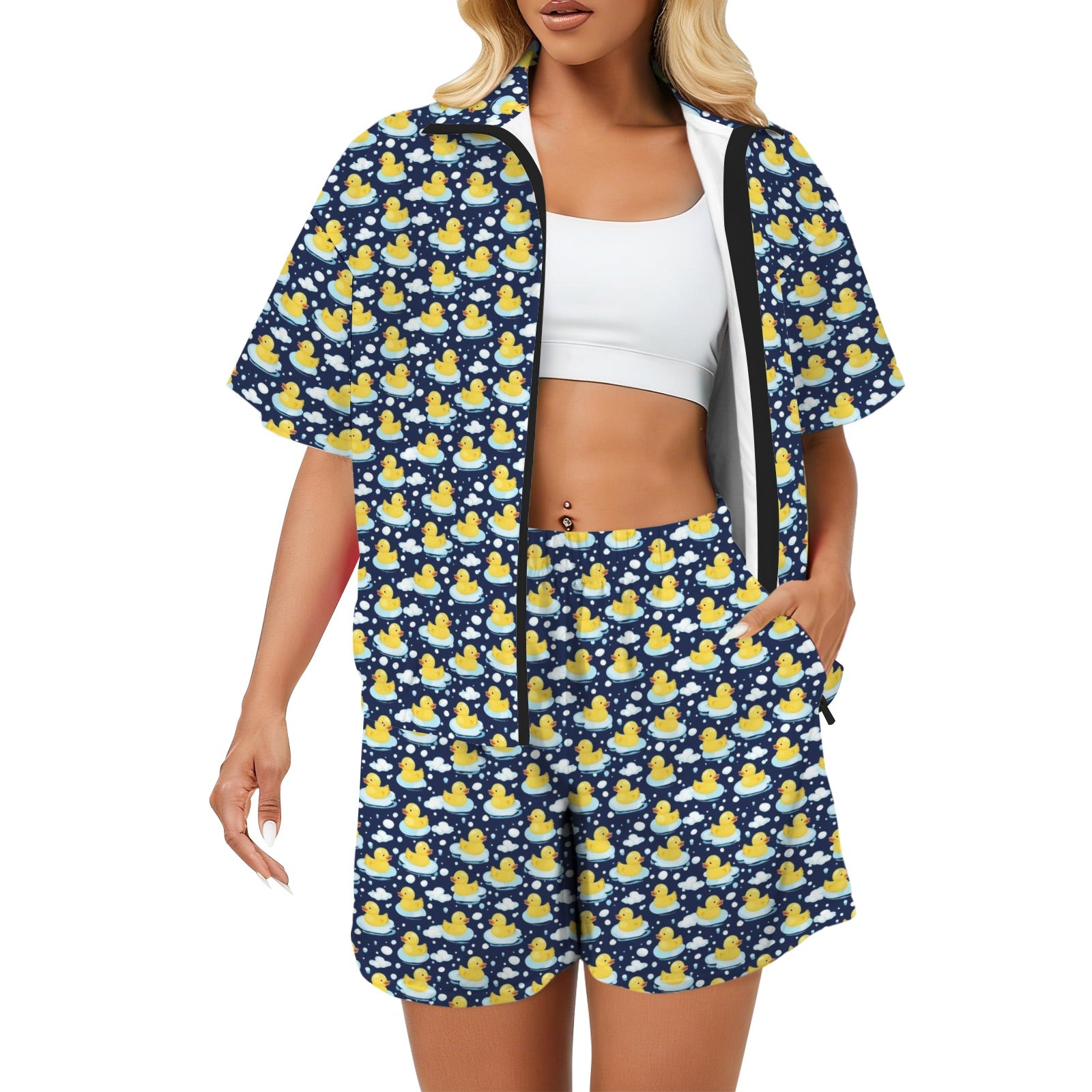 Rubber Ducks On Dark Women's Windbreaker Short Set