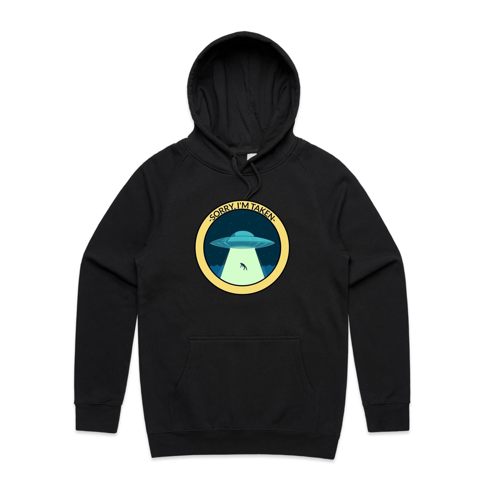 UFO Alien Abduction, Sorry I'm Taken - Mens Hoodie Black Mens Hoodie Printed In Australia Sci Fi