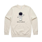 Astronaut, Hello World - AS Colour Stencil Crew Ecru Sweatshirt Printed In Australia Space