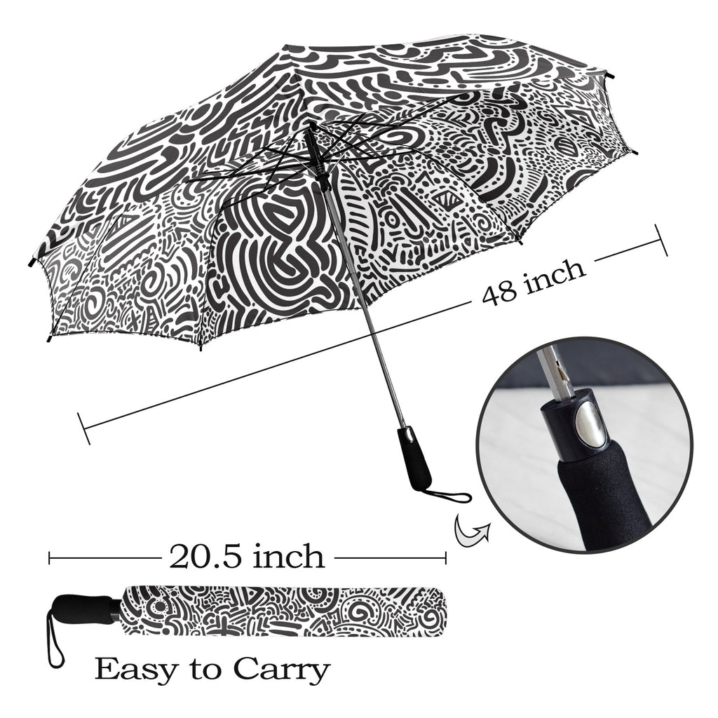 Black And White - Semi-Automatic Foldable Umbrella (Model U12) Semi-Automatic Foldable Umbrella (U12)