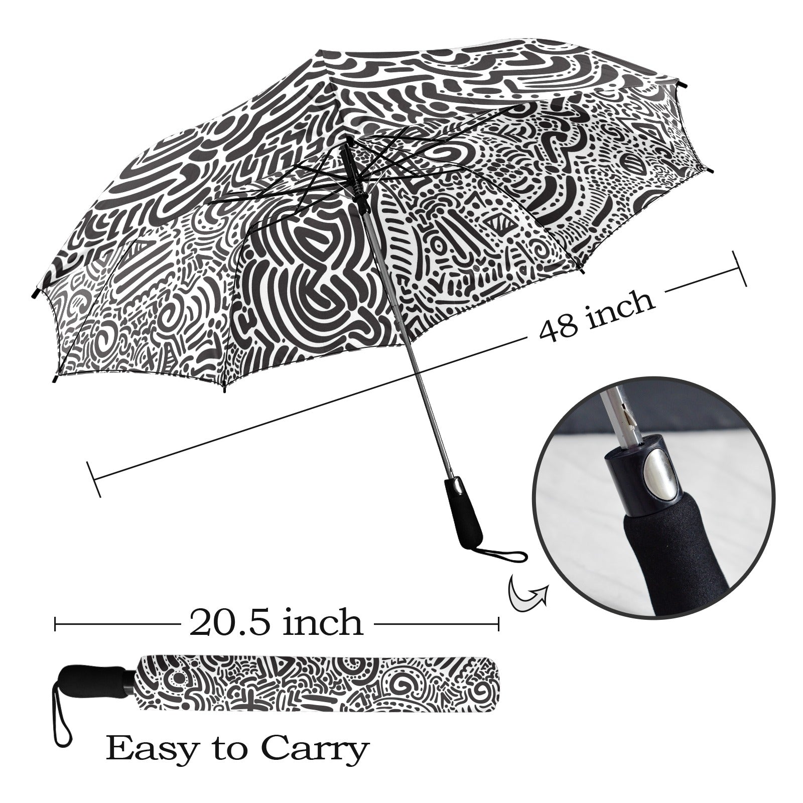 Black And White - Semi-Automatic Foldable Umbrella (Model U12) Semi-Automatic Foldable Umbrella (U12)