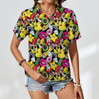 Bright And Cute Women's Collared Pocketless Short Sleeve Shirt