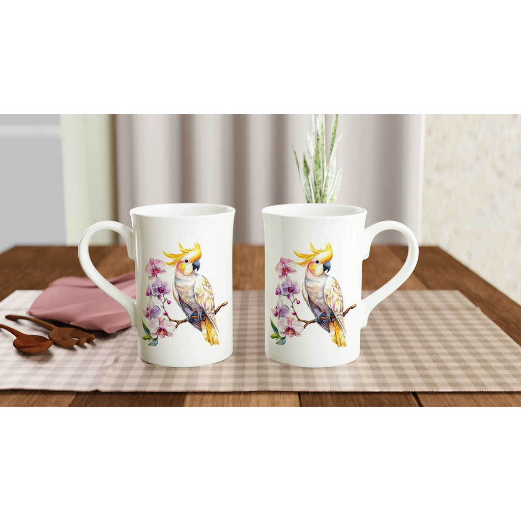 Personalise - Cockatoo, Australian Birds - White 10oz Porcelain Slim Mug Personalised Porcelain Mug animal Globally Fulfilled