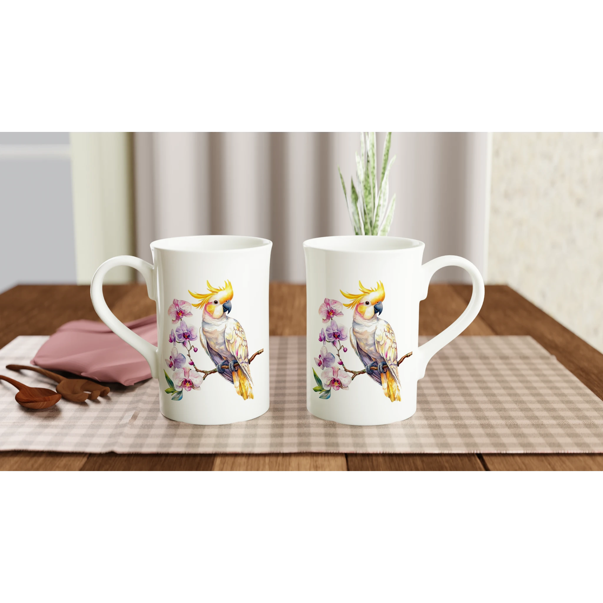 Personalise - Cockatoo, Australian Birds - White 10oz Porcelain Slim Mug Personalised Porcelain Mug animal Globally Fulfilled
