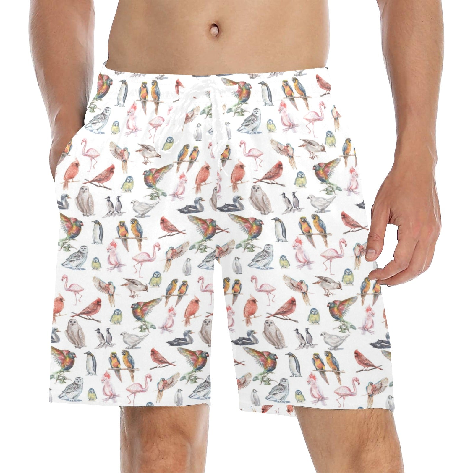 Birds Of A Feather Men's Mid-Length Beach Shorts 5XL Men's Mid-Length Beach Shorts animal Birds Printed Offshore