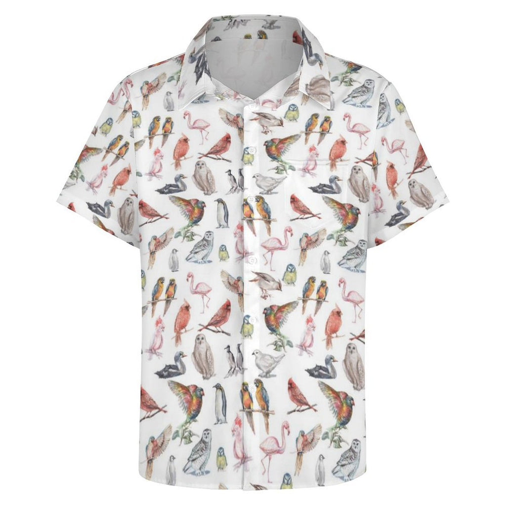 Birds Of A Feather Women's Short-Sleeve Button Up Shirt Women's Short-Sleeve Button Up Shirt animal Birds Printed Offshore