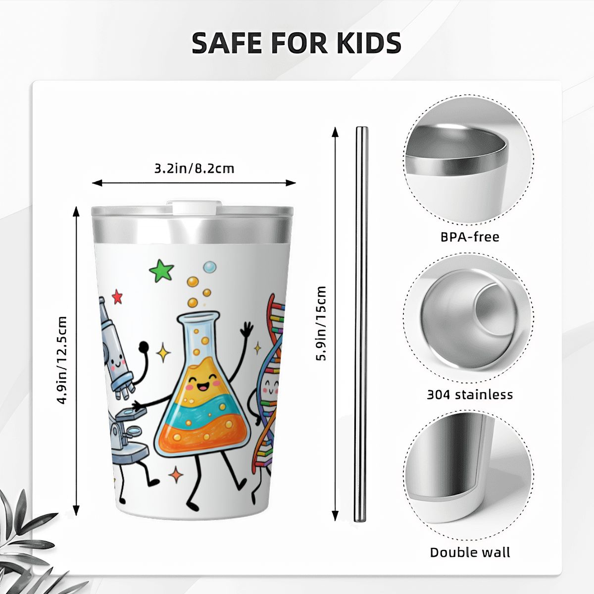 Cute Science Characters Small Stainless Steel Travel Mug Cup 12oz/350ml