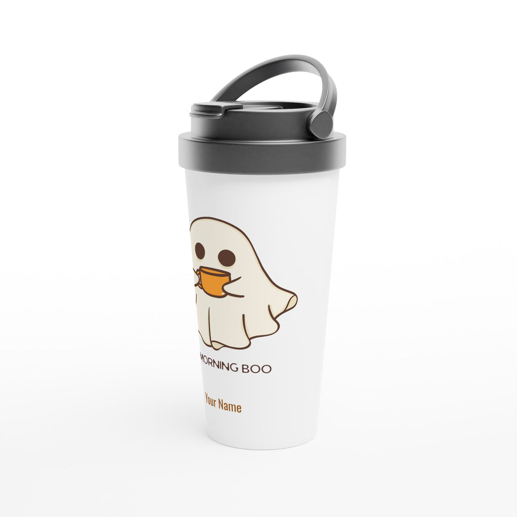 Personalised My Morning Boo, Ghost Coffee White 15oz Stainless Steel Travel Mug Personalised Travel Mug Coffee Customise Globally Fulfilled Personalise Sci Fi