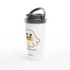 Personalised My Morning Boo, Ghost Coffee White 15oz Stainless Steel Travel Mug Personalised Travel Mug Coffee Customise Globally Fulfilled Personalise Sci Fi