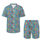 Doughnuts On Blue Men's Hawaiian Shirt & Shorts Set Men's Hawaiian Shirt & Shorts Set Food Printed Offshore