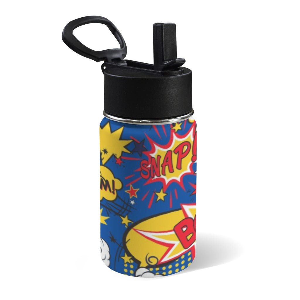 Blue Comic Book 12oz Kids Water Bottle with Straw Lid