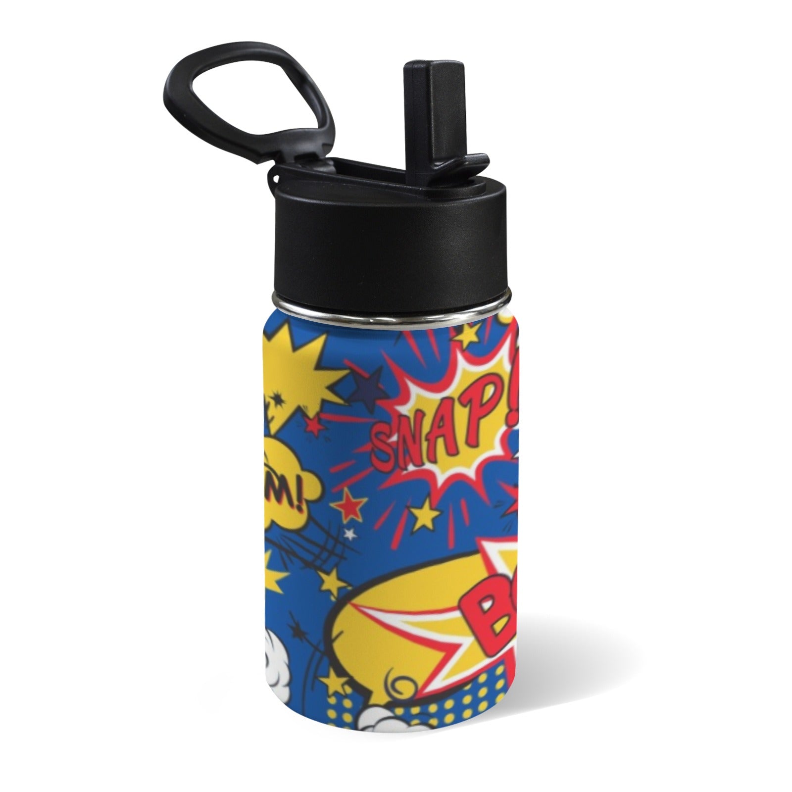 Blue Comic Book 12oz Kids Water Bottle with Straw Lid