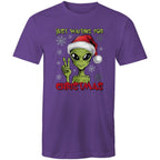 Just Waiting For Christmas, Alien - Mens T-Shirt Purple Mens Christmas T-shirt Christmas Printed In Australia