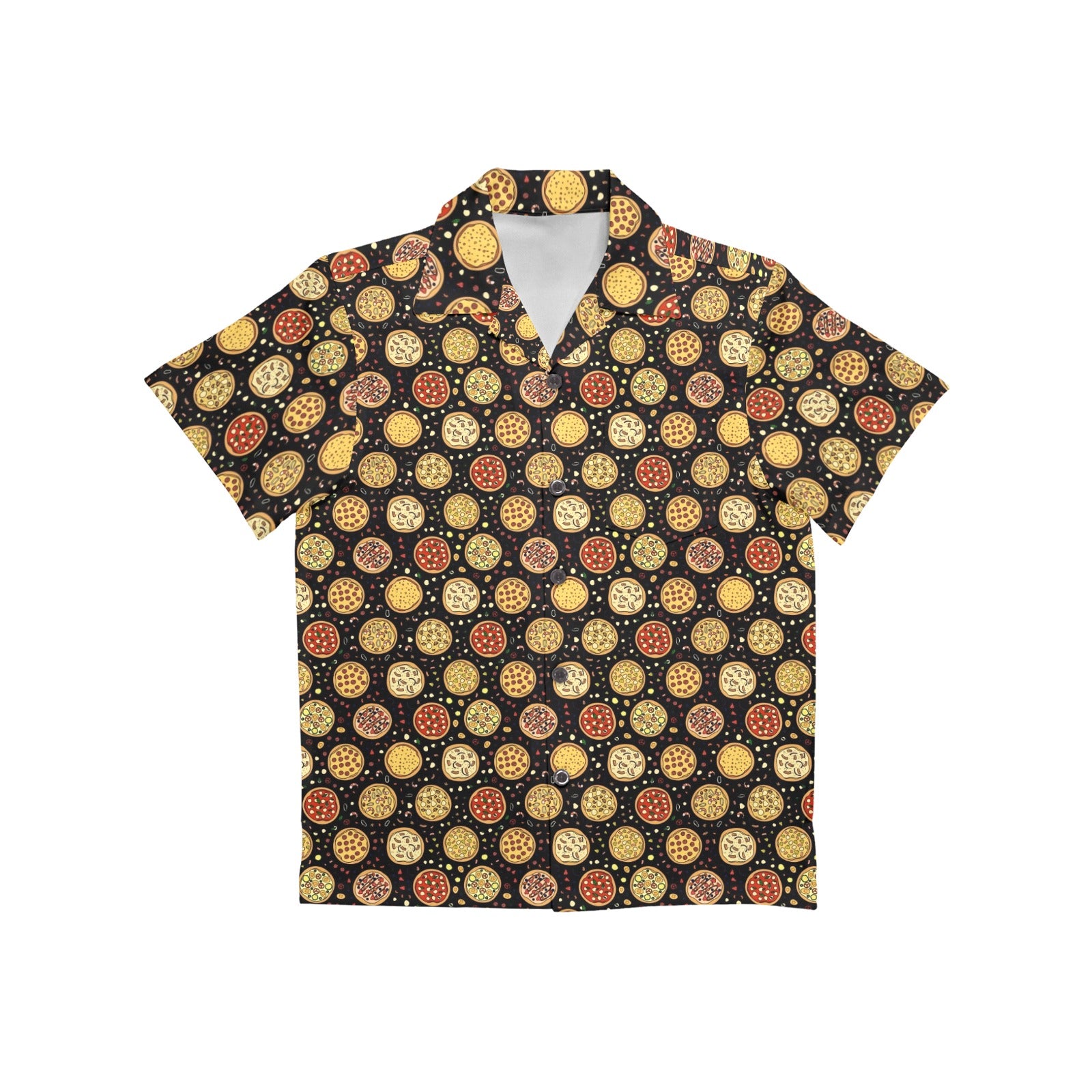 Round Pizzas On Black Junior Kids Hawaiian Shirt
