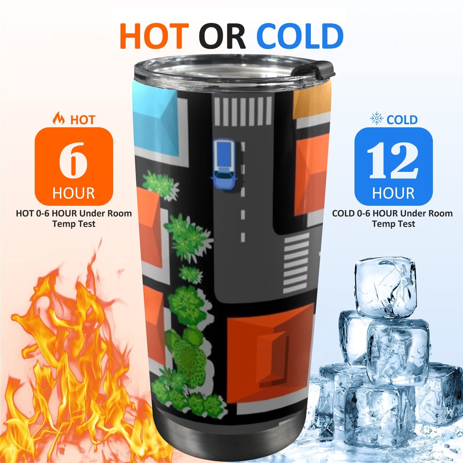 Road Map - 20oz Mobile Tumbler with Lid (Black Lock) 20oz Travel Mug Printed Offshore