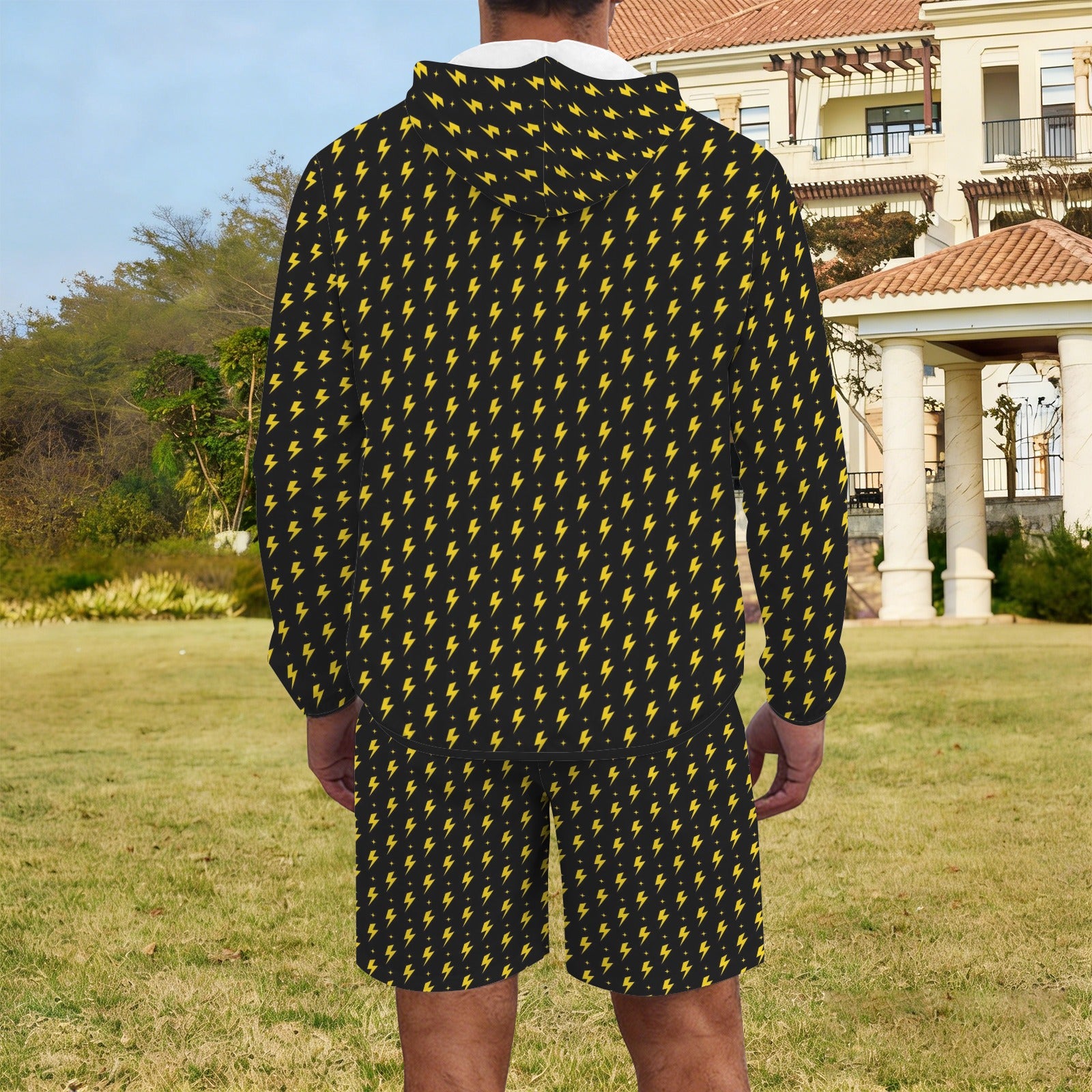 Yellow Lightning Men's Lightweight Sun Hoodie & Shorts Set Men's Lightweight Sun Hoodie & Shorts comic Printed Offshore