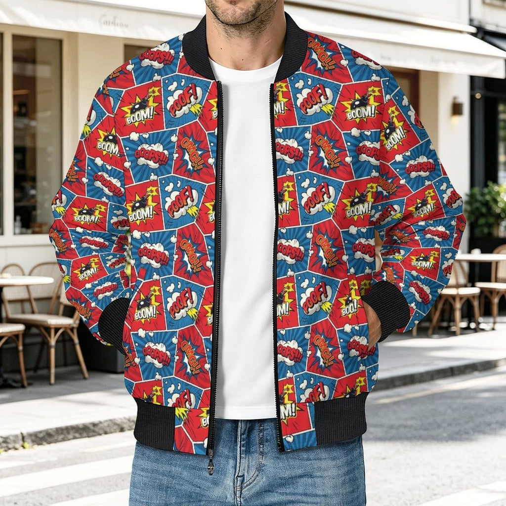 Comic Book Men's Casual Zip‑Up Bomber Jacket