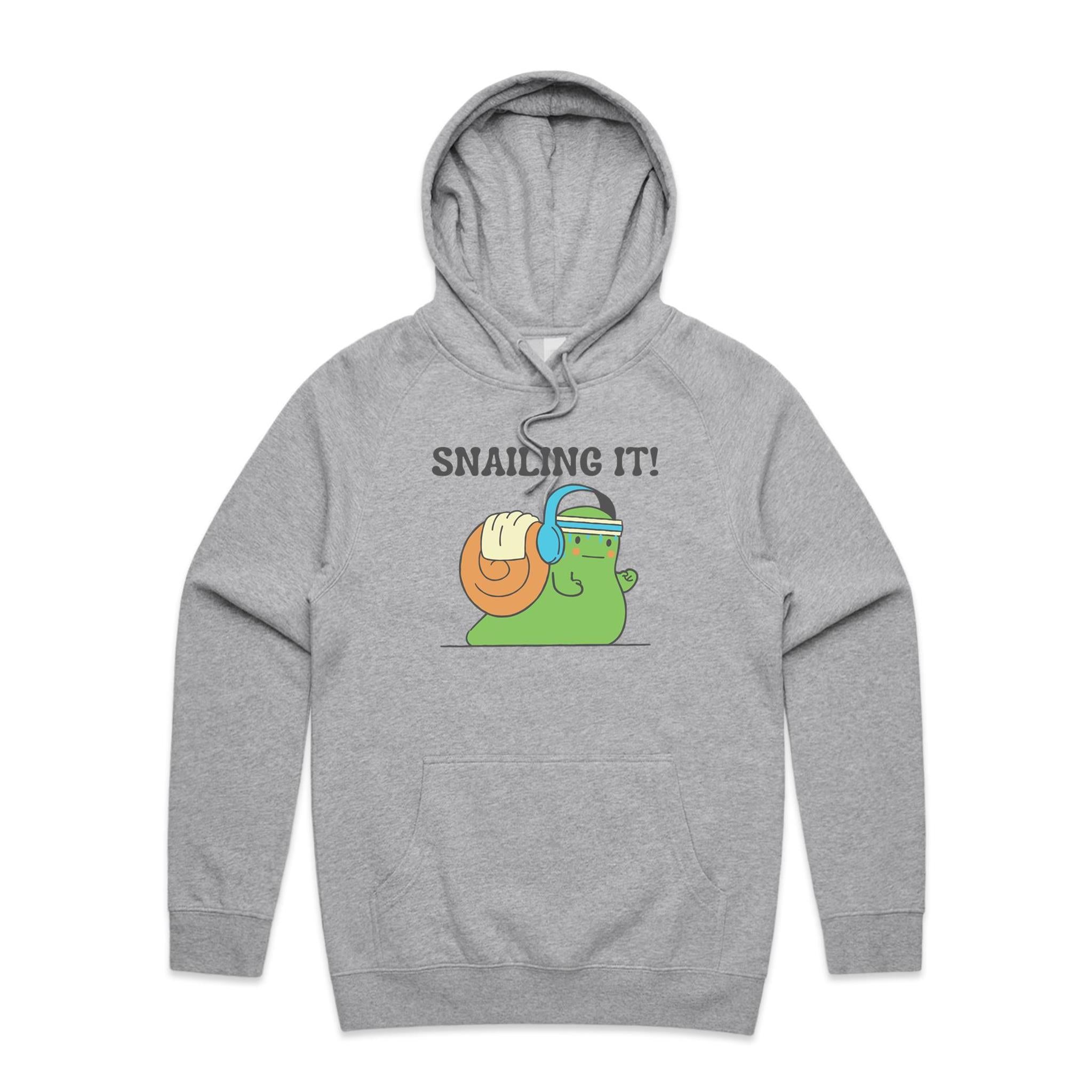 Snailing It - Mens Hoodie Grey Marle Mens Hoodie animal Fitness Positivity Printed In Australia