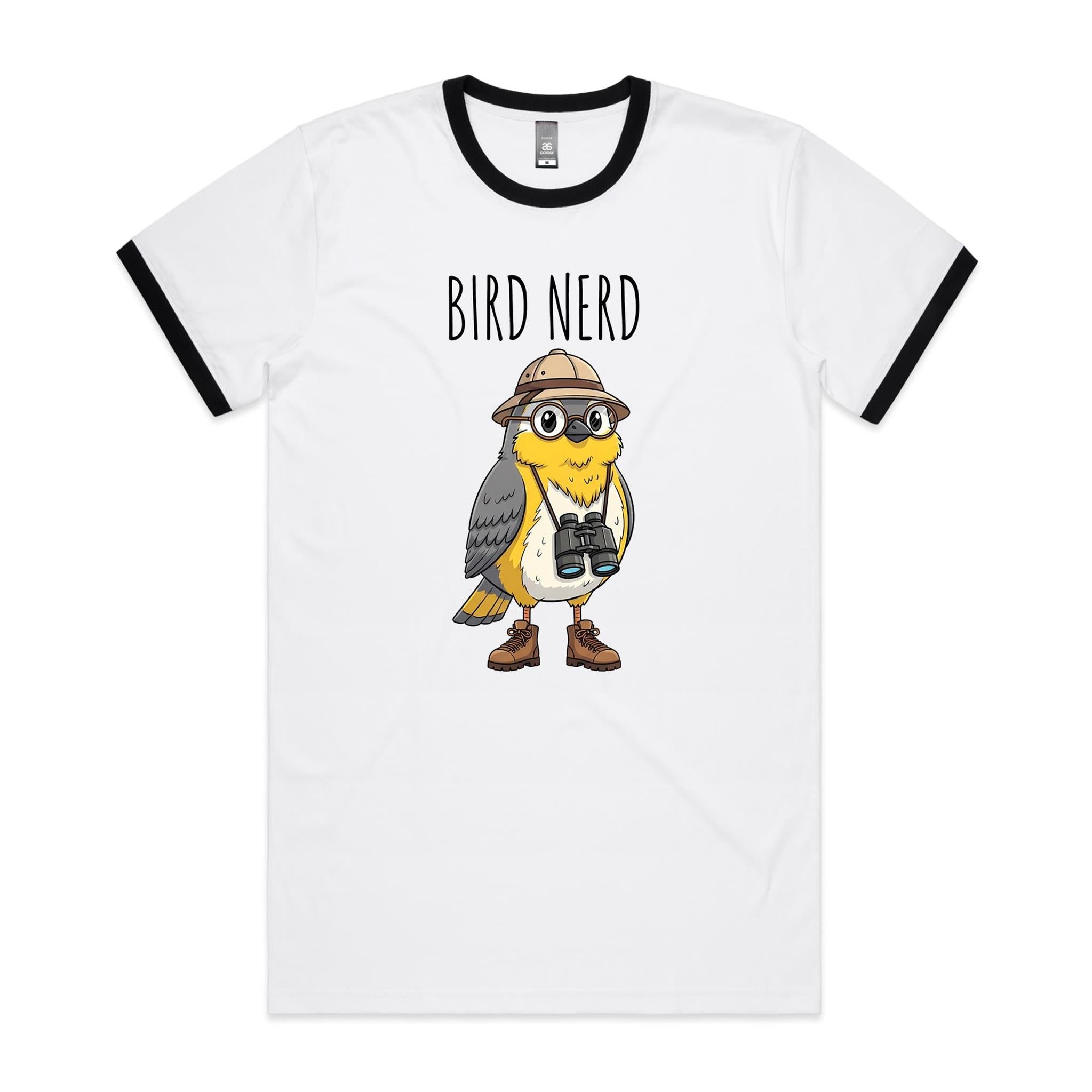 Bird Nerd 2 Men's AS Colour Ringer Tee White Black Ringer T-Shirt animal Birds Printed In Australia