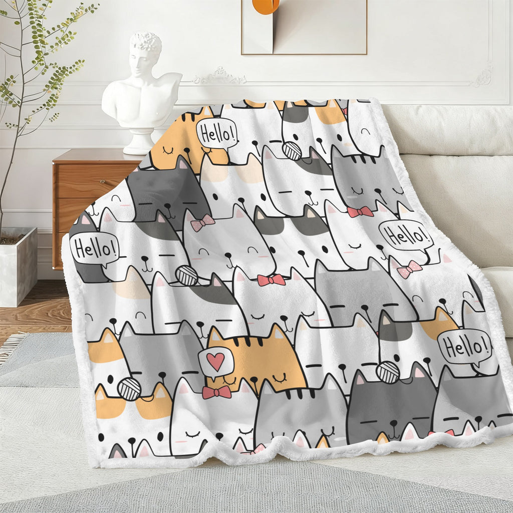 Cat Hello - Double-Layer Fleece Blanket 51"x59"