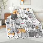 Cat Hello - Double-Layer Fleece Blanket 51"x59"
