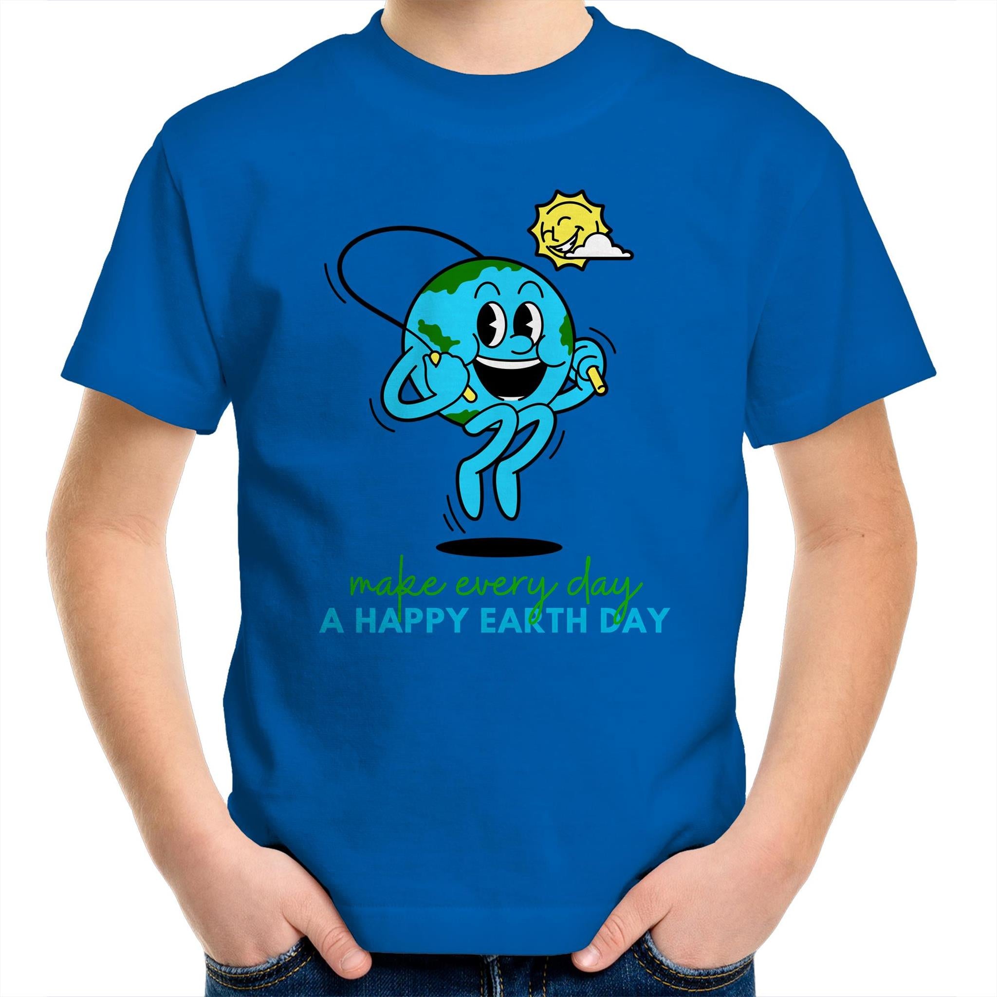 Make Every Day A Happy Earth Day - Kids Youth T-Shirt Bright Royal Kids Youth T-shirt Environment Printed In Australia