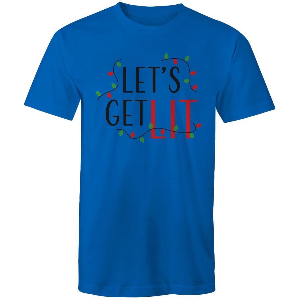 Let's Get Lit, Christmas Lights - Mens T-Shirt Bright Royal Mens Christmas T-shirt Christmas Printed In Australia