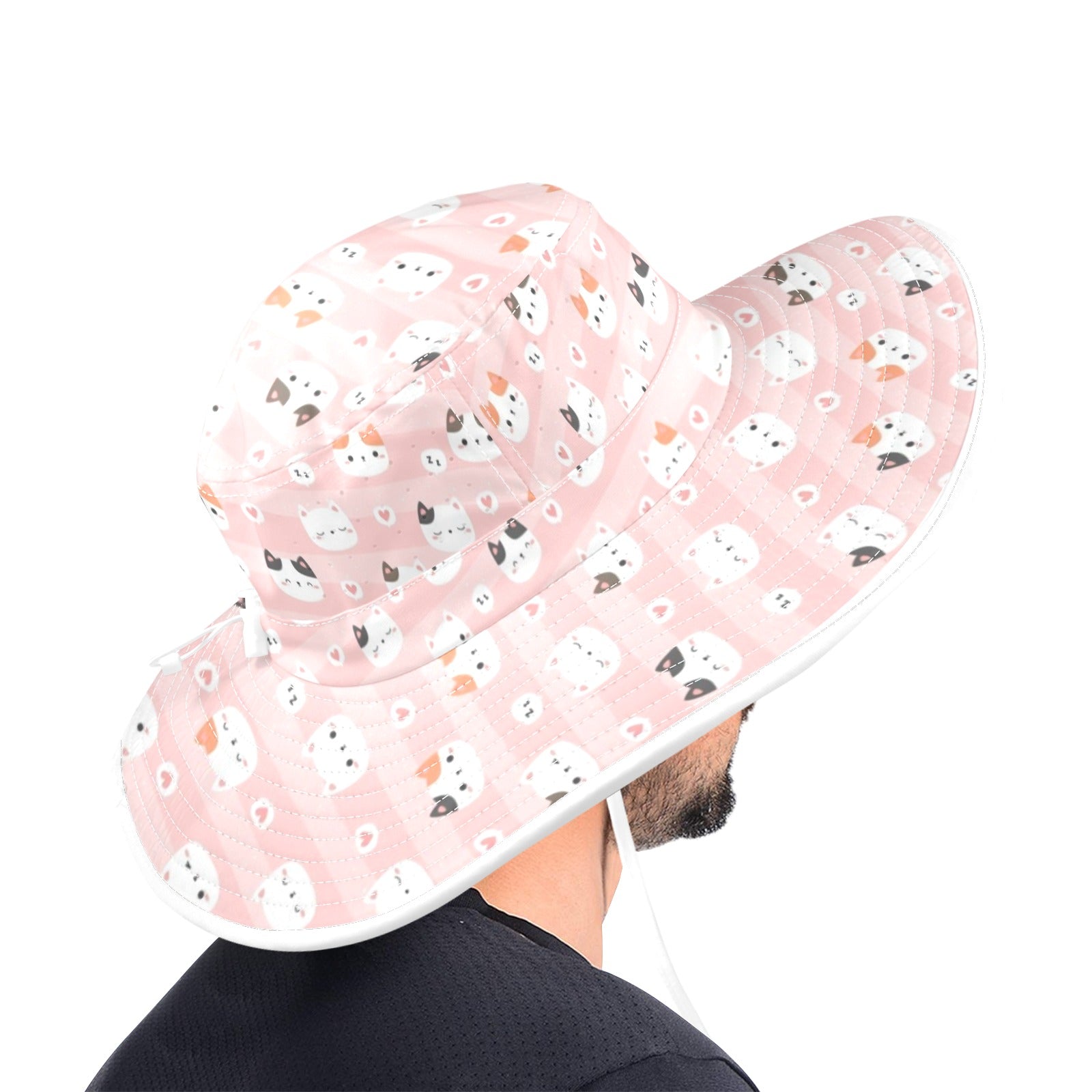 Pink Cats Wide Brim Bucket Hat Wide Brim Bucket Hat animal Printed Offshore
