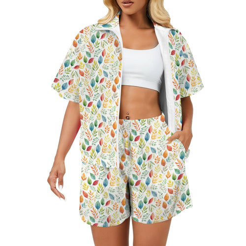 Autumn Leaves Women's Windbreaker Short Set 2XL Women's Windbreaker Short Set Plants Printed Offshore