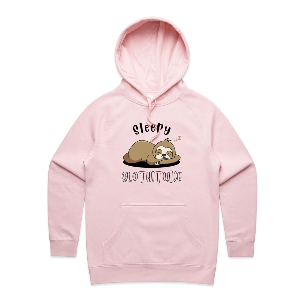 Sleepy Slothitude - Womens Hoodie Pink Womens Hoodie animal Printed In Australia