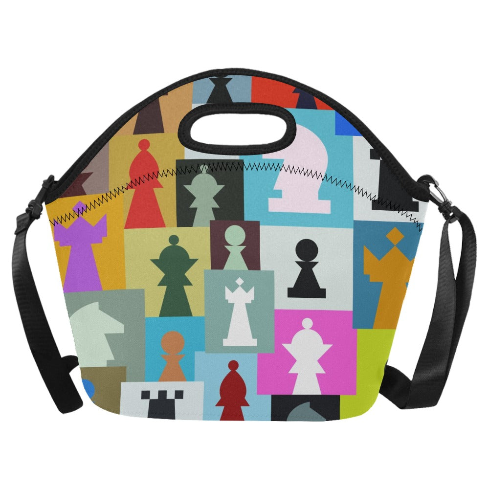 Colourful Chess Neoprene Lunch Bag/Large (Model 1669) One Size Neoprene Lunch Bag Chess Games Printed Offshore