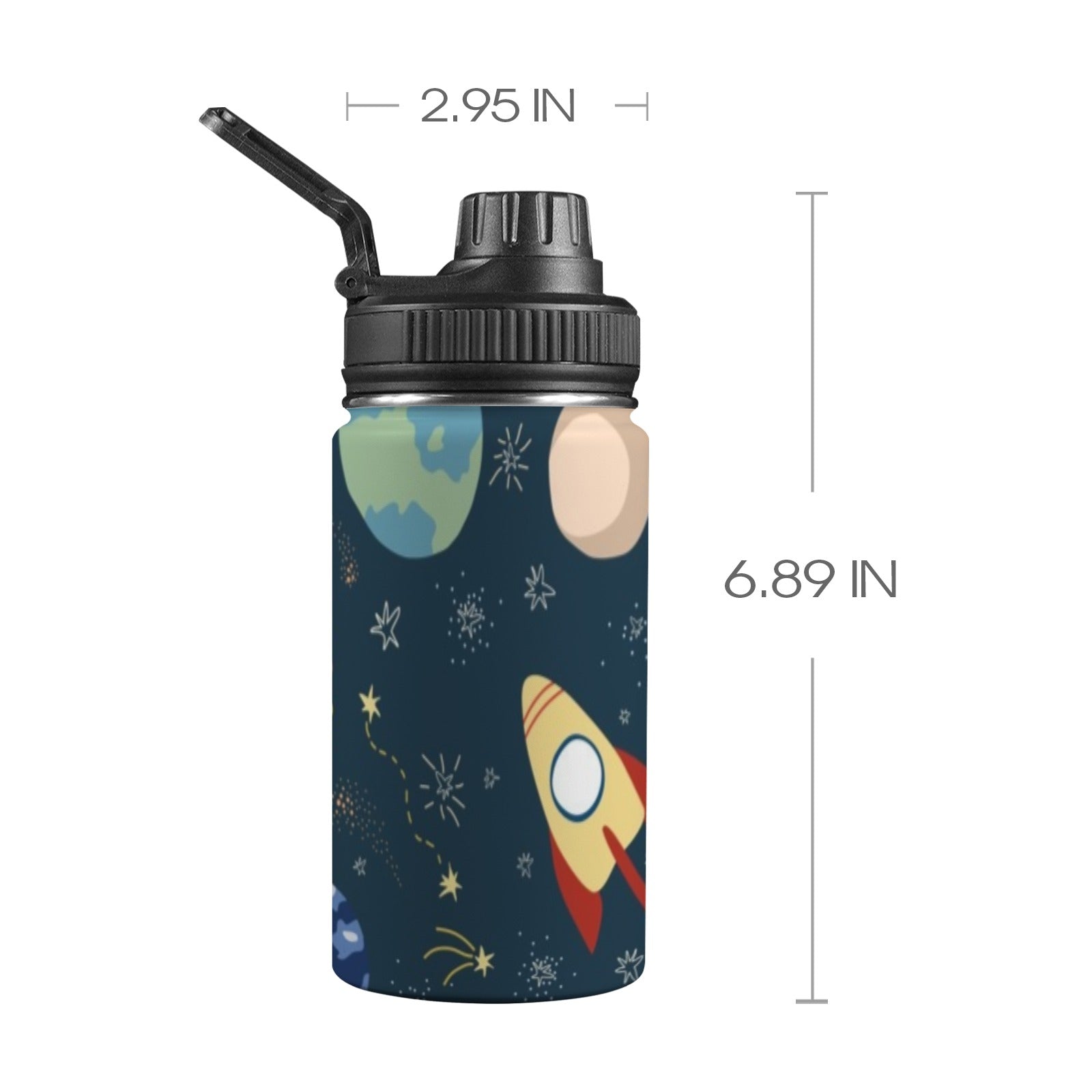 Rocket and Planets In Space - Kids Water Bottle with Chug Lid (12 oz) One Size Kids Water Bottle with Chug Lid Printed Offshore Space