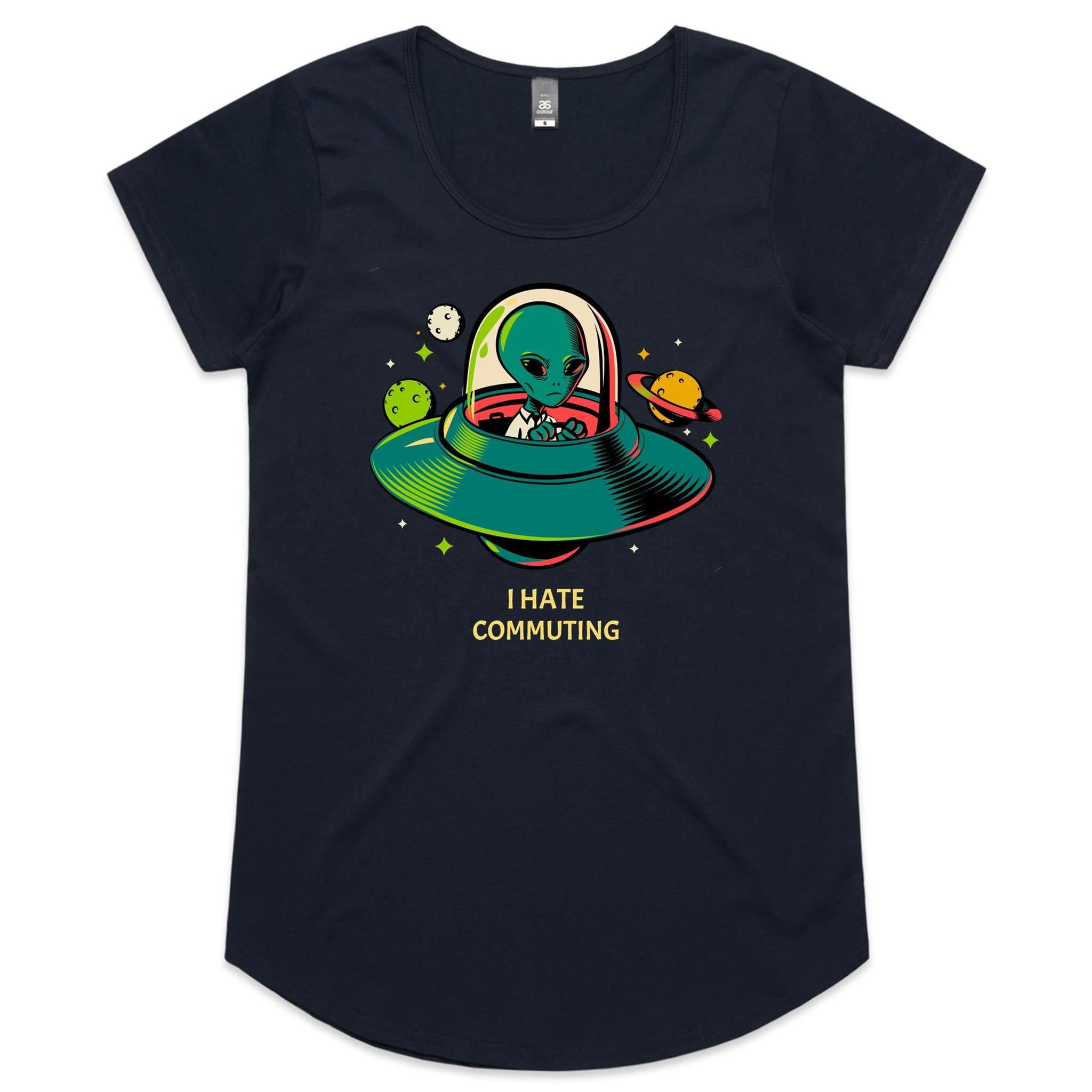 Alien Commute - Womens Scoop Neck T-Shirt Navy Womens Scoop Neck T-shirt Printed In Australia Sci Fi