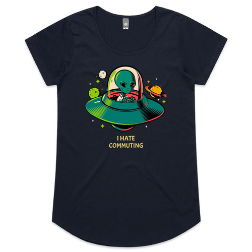 Alien Commute - Womens Scoop Neck T-Shirt Navy Womens Scoop Neck T-shirt Printed In Australia Sci Fi