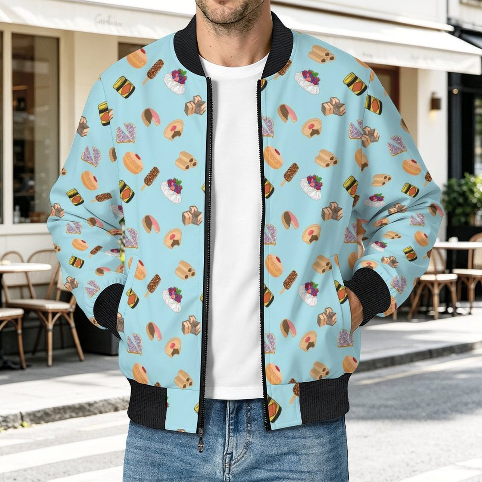 Classic Aussie Food Icons Men's Casual Zip‑Up Bomber Jacket