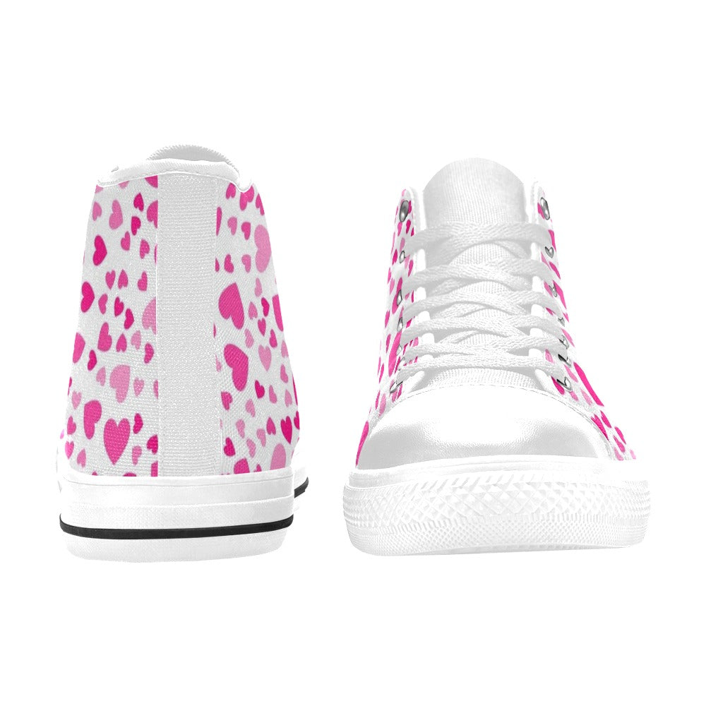 Pink Hearts On White - Kids' High Top Canvas Shoes Kids High Top Canvas Shoes Love Printed Offshore