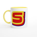 Personalised - Superhero Initial - White 11oz Ceramic Mug with Color Inside Ceramic Yellow Personalised 11oz Mug customise Globally Fulfilled Name personalise
