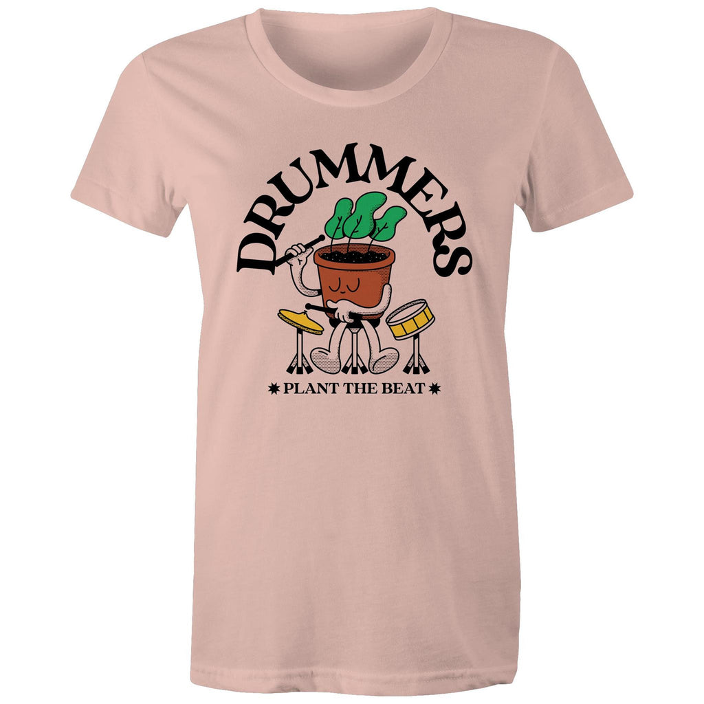 Drummers Plant The Beat - Womens T-shirt Pale Pink Womens T-shirt Music Printed In Australia