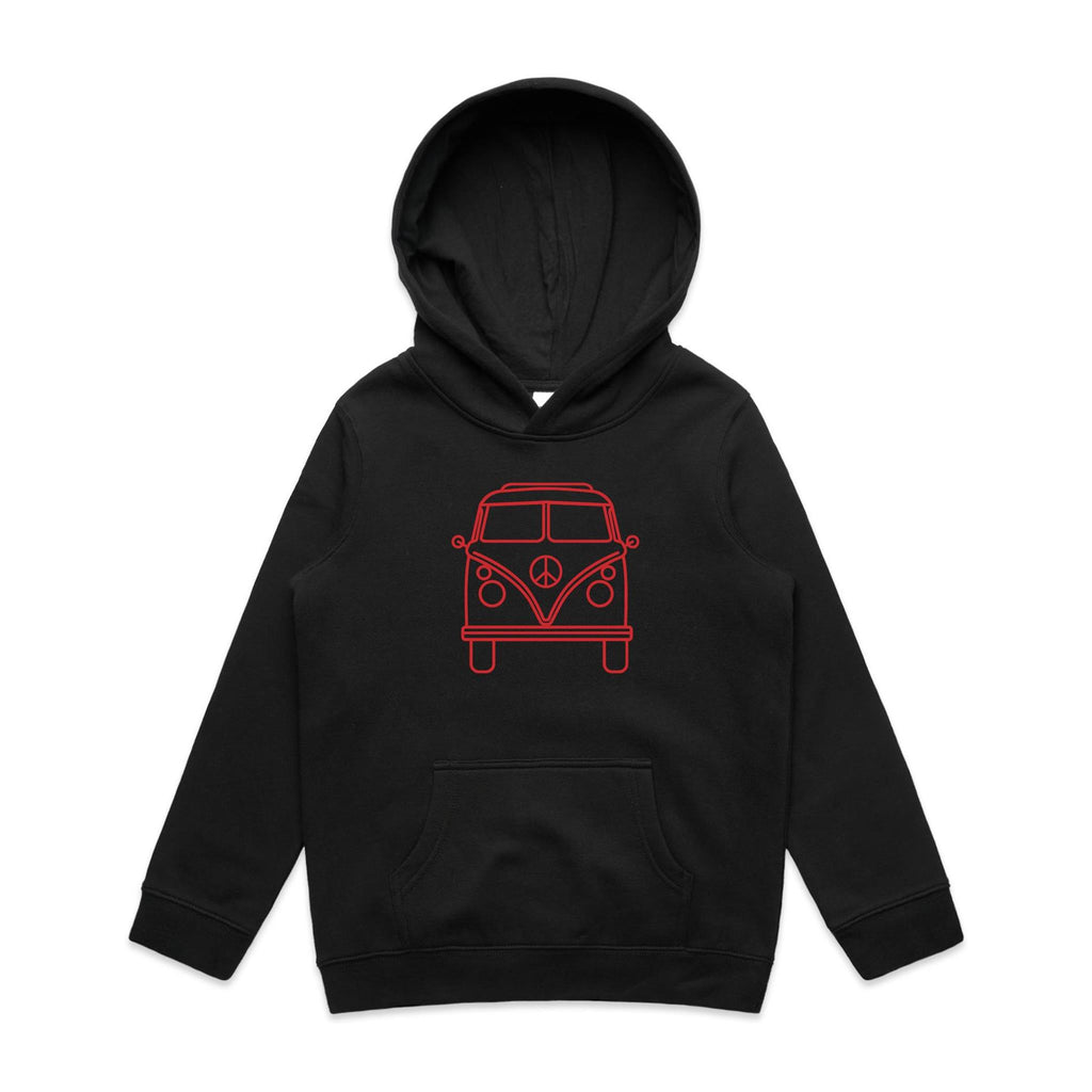 Beach Van - Kids Hoodie Black Kids Hoodie Printed In Australia