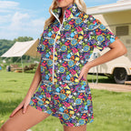 Sticker Music Women's Windbreaker Short Set Women's Windbreaker Short Set Music Printed Offshore