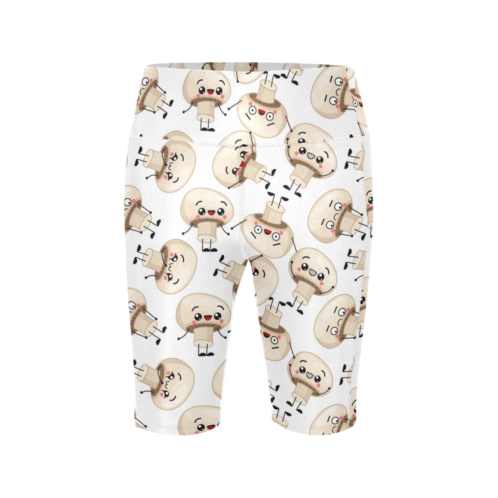 Cute Mushrooms Women's Bike Shorts With Side Pockets Women's Bike Shorts Food Printed Offshore