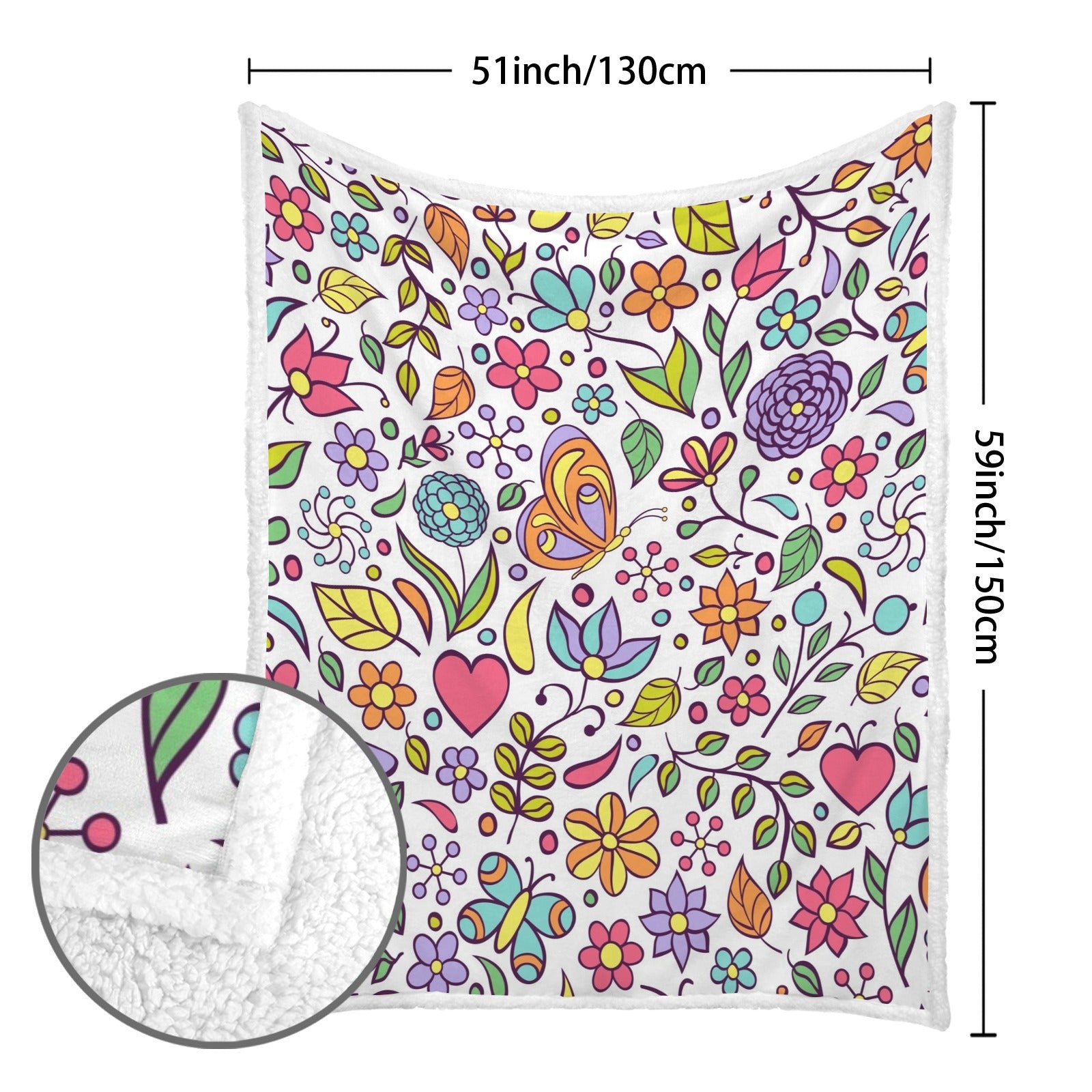 Hippy Butterfly And Flowers - Double-Layer Fleece Blanket 51"x59"