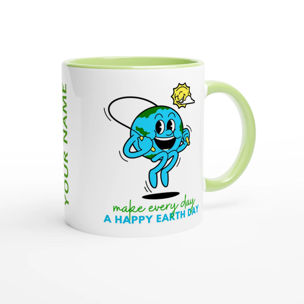 Personalised - Make Every Day A Happy Earth Day - White 11oz Ceramic Mug with Colour Inside Personalised 11oz Mug customise Environment Globally Fulfilled personalise