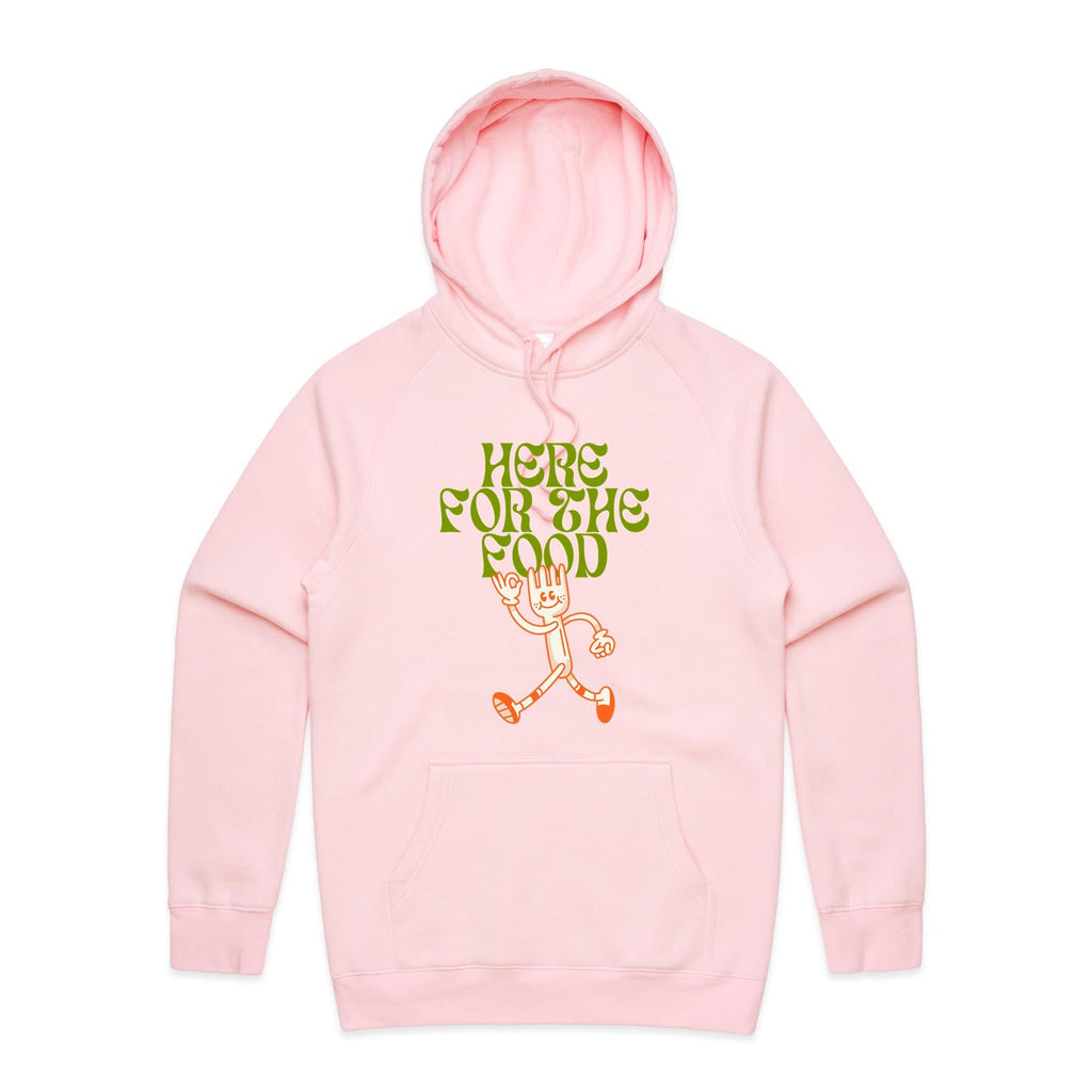 Here For The Food - Mens Hoodie Pink Mens Hoodie Food Printed In Australia